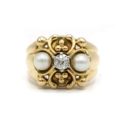 Bague - Or, Diamant & Perles