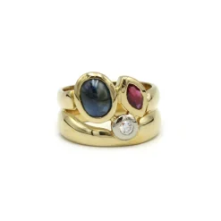 Bague - Or, Diamant, Saphir & Rubis