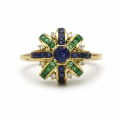 Bague - Or, Diamants, Emeraudes & Saphirs