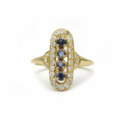Bague - Or jaune diamants et saphirs