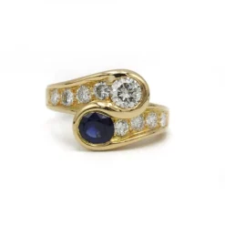 Bague - Or jaune, Diamants & Saphir