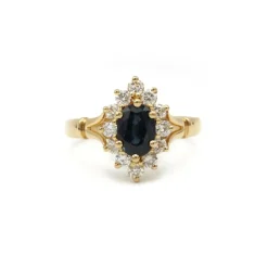 Bague - Or jaune, Diamants & Saphir