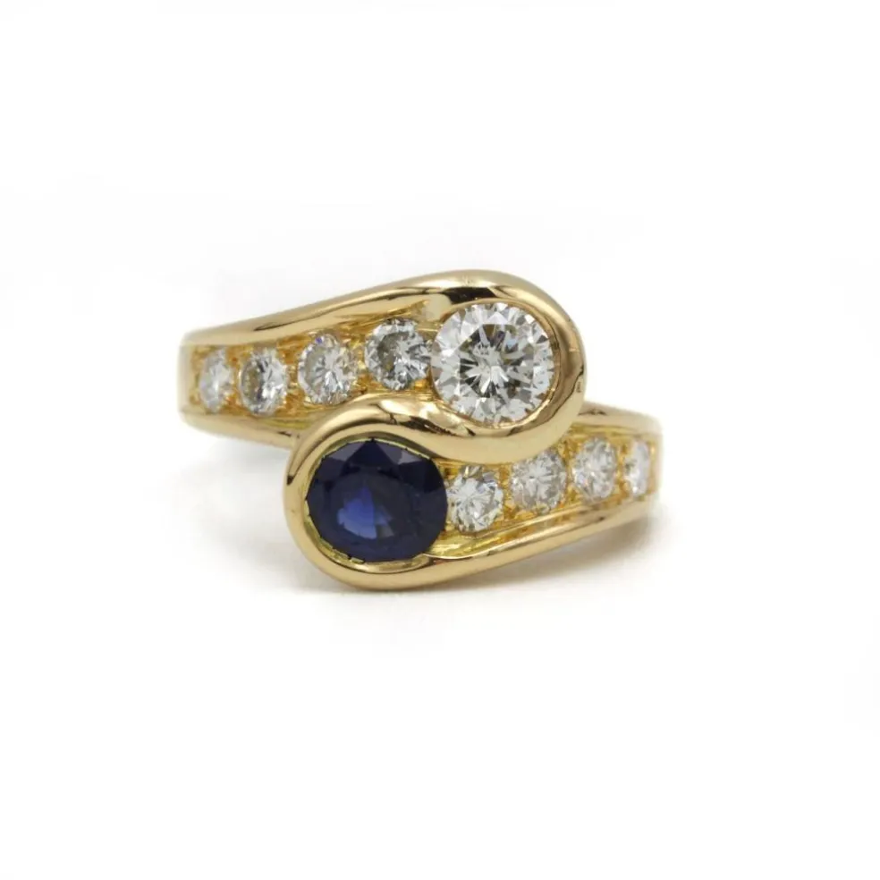 Bague - Or jaune, Diamants & Saphir