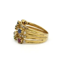 Bague - Or jaune, diamants, saphirs, rubis, émeraudes