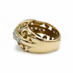 Bague - Or jaune émeraude et diamants