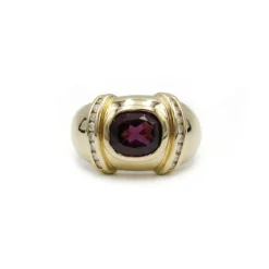 Bague - Or jaune rhodolite diamants