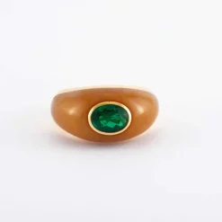 Bague - Or émeraude et ambre