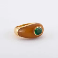 Bague - Or émeraude et ambre
