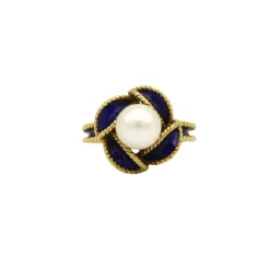 Bague - Or, perle et émail