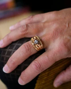 Bague 1950 Or Rose Diamant Torsade