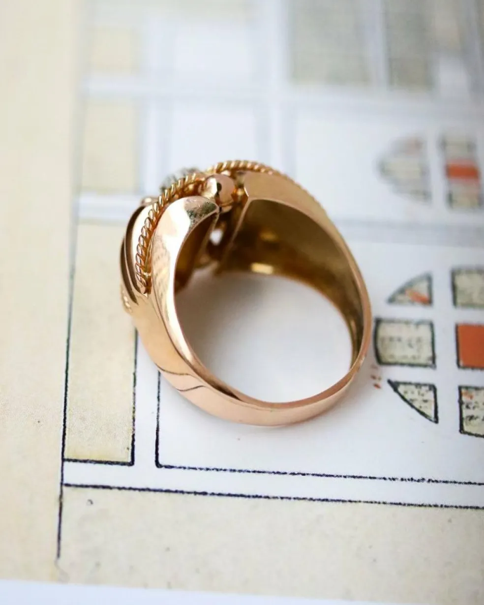 Bague 1950 Or Rose Diamant Torsade