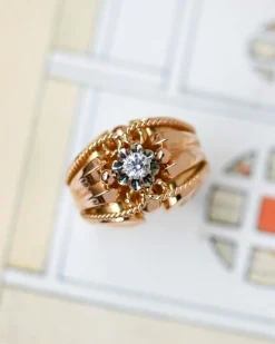 Bague 1950 Or Rose Diamant Torsade