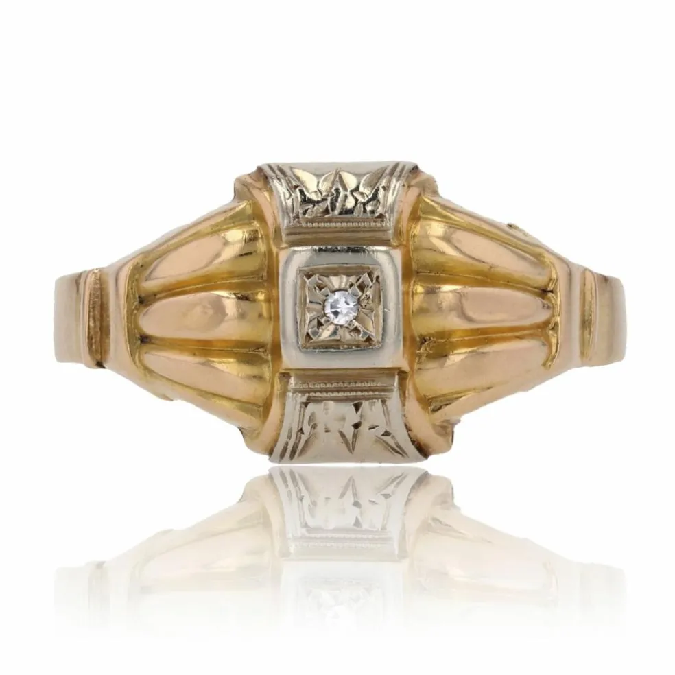 Bague 2 ors diamant motifs géométriques