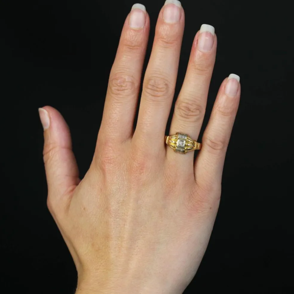 Bague 2 ors diamant motifs géométriques