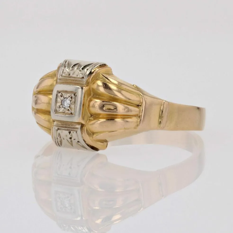 Bague 2 ors diamant motifs géométriques