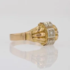 Bague 2 ors diamant motifs géométriques