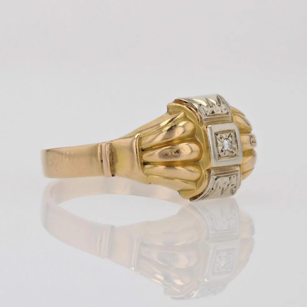 Bague 2 ors diamant motifs géométriques
