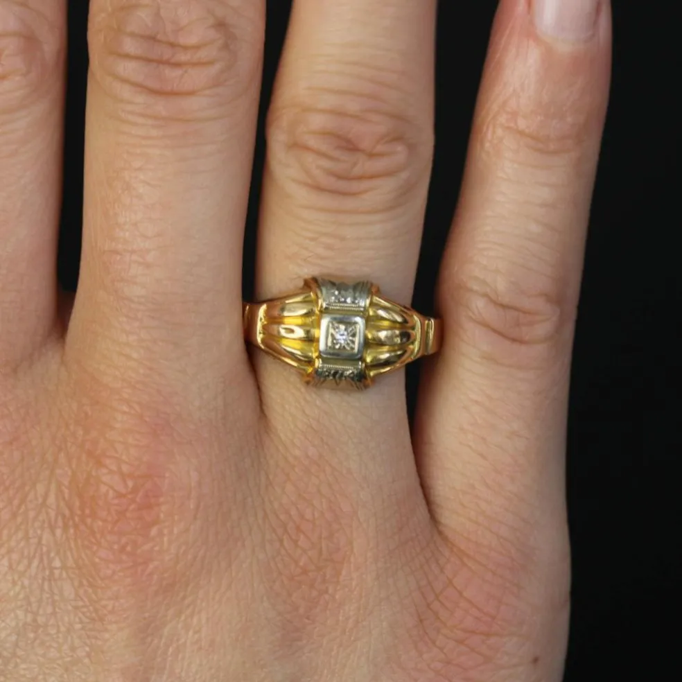 Bague 2 ors diamant motifs géométriques