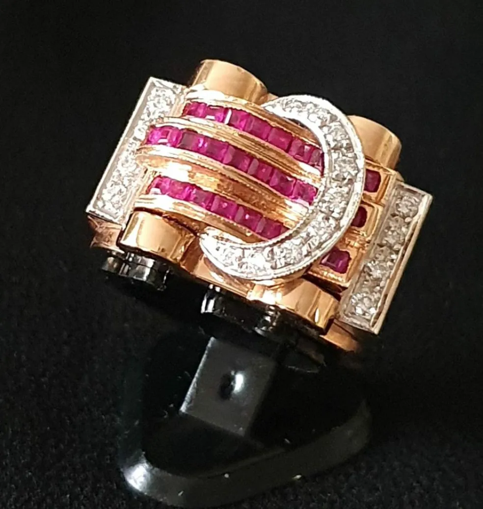Bague 2 Ors Diamants Rubis