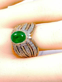 Bague 2 Ors Emeraude Diamants