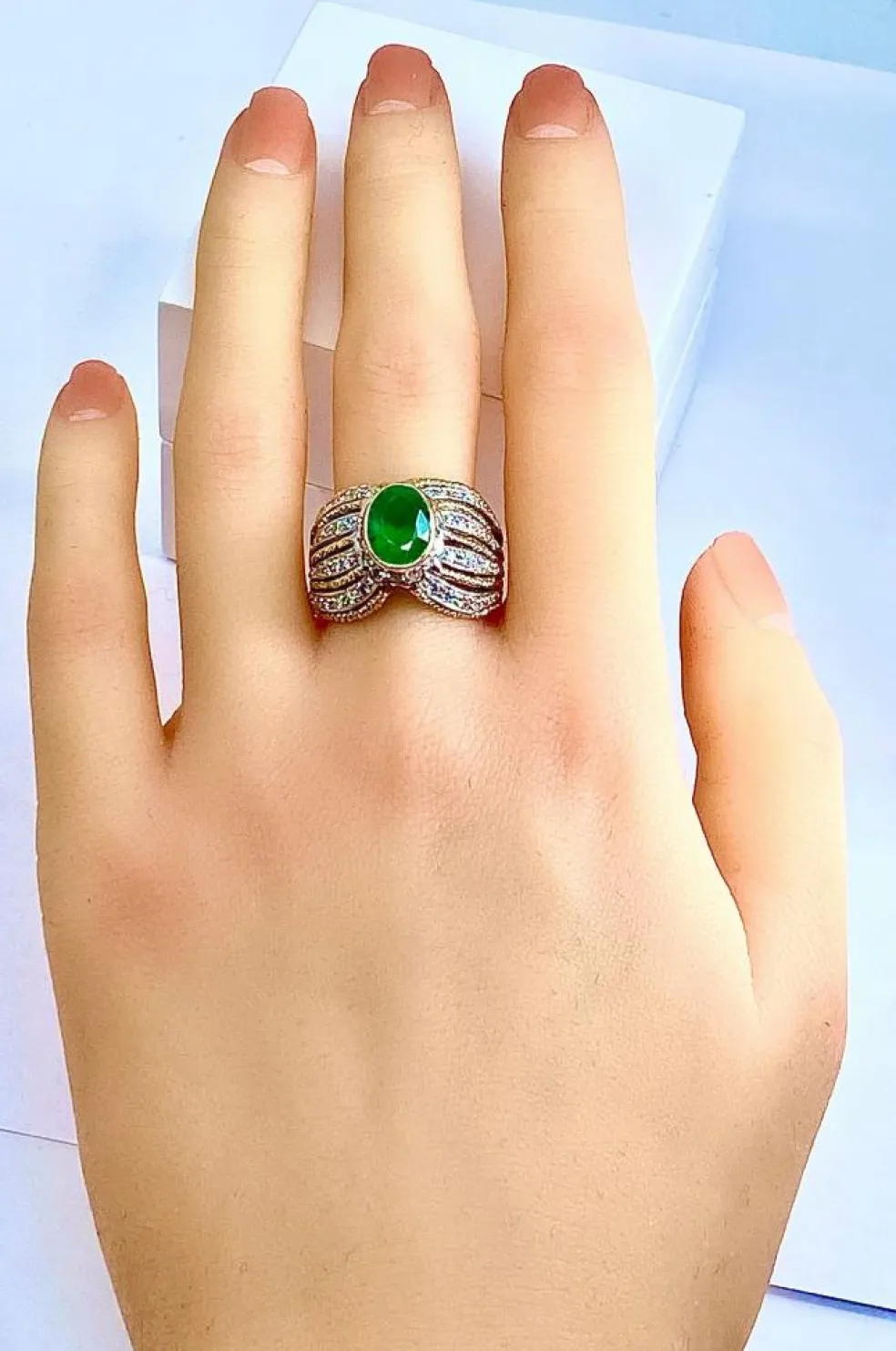 Bague 2 Ors Emeraude Diamants