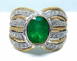 Bague 2 Ors Emeraude Diamants