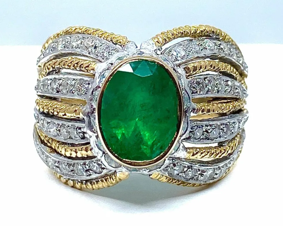 Bague 2 Ors Emeraude Diamants