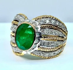 Bague 2 Ors Emeraude Diamants