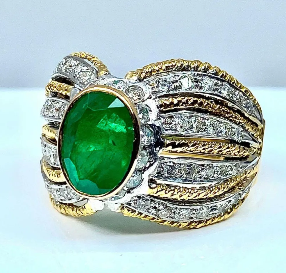 Bague 2 Ors Emeraude Diamants