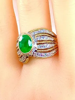 Bague 2 Ors Emeraude Diamants