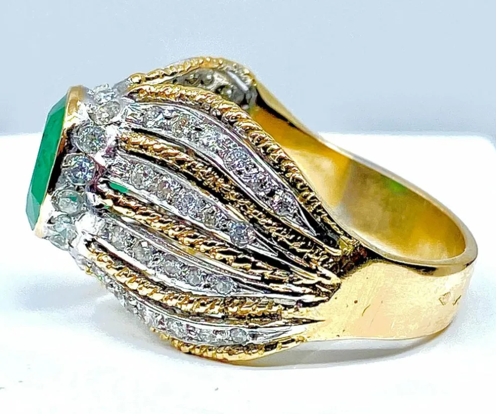 Bague 2 Ors Emeraude Diamants