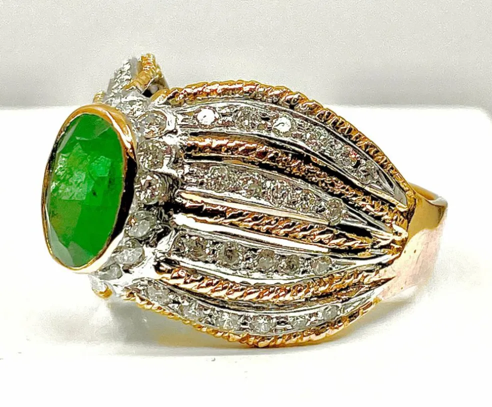 Bague 2 Ors Emeraude Diamants