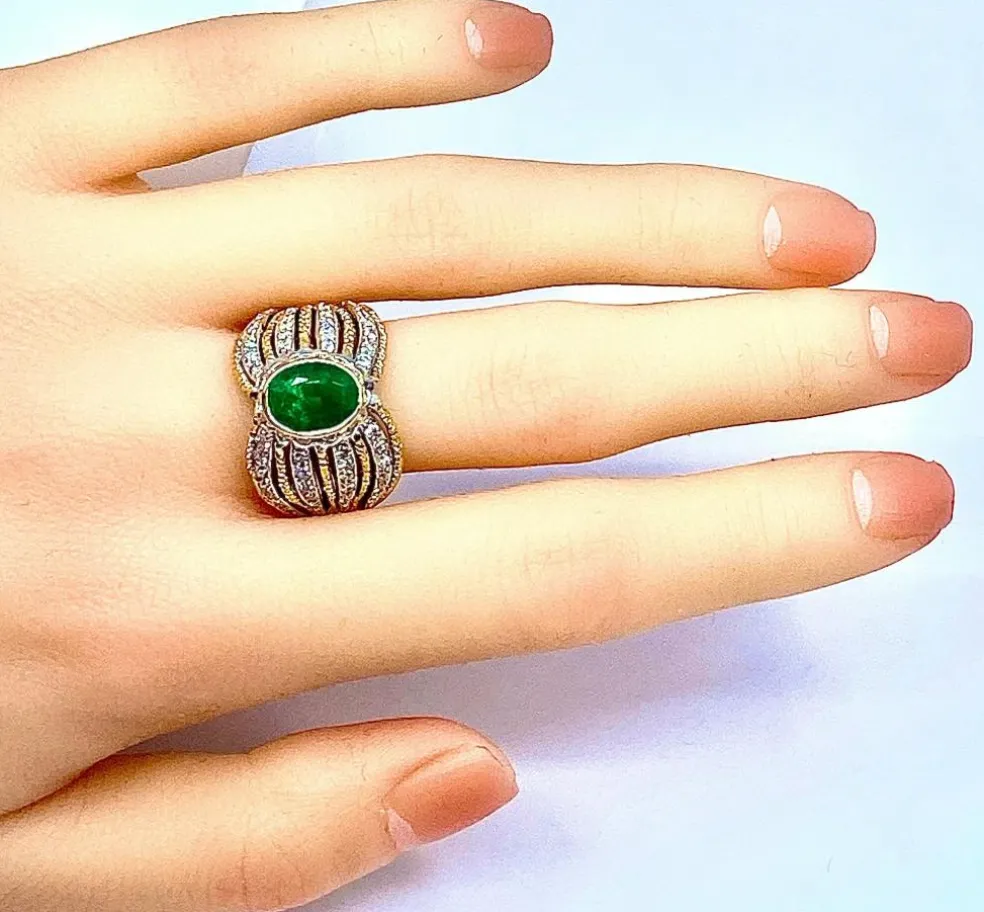 Bague 2 Ors Emeraude Diamants