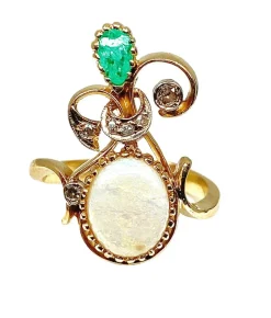 Bague 2 Ors Opale Emeraude Diamants