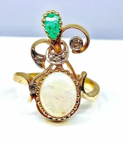 Bague 2 Ors Opale Emeraude Diamants