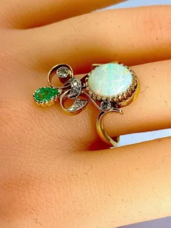 Bague 2 Ors Opale Emeraude Diamants