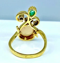 Bague 2 Ors Opale Emeraude Diamants
