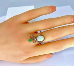 Bague 2 Ors Opale Emeraude Diamants