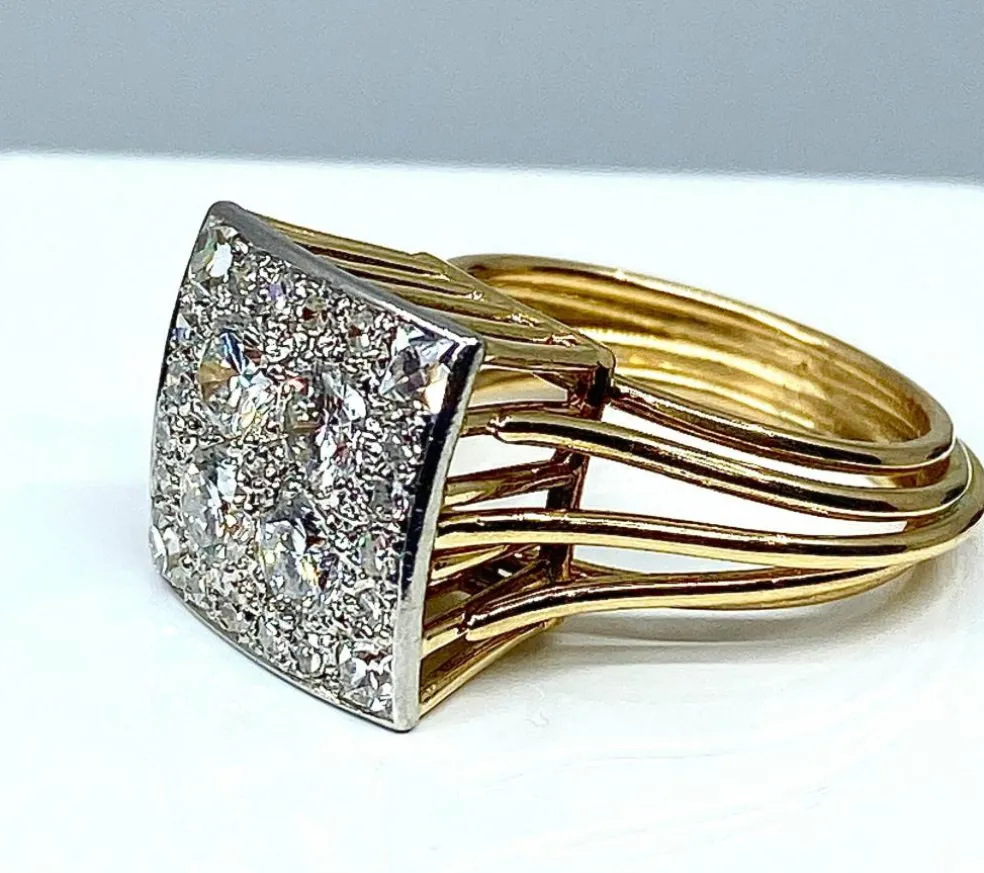 Bague 2 Ors pavée de Diamants