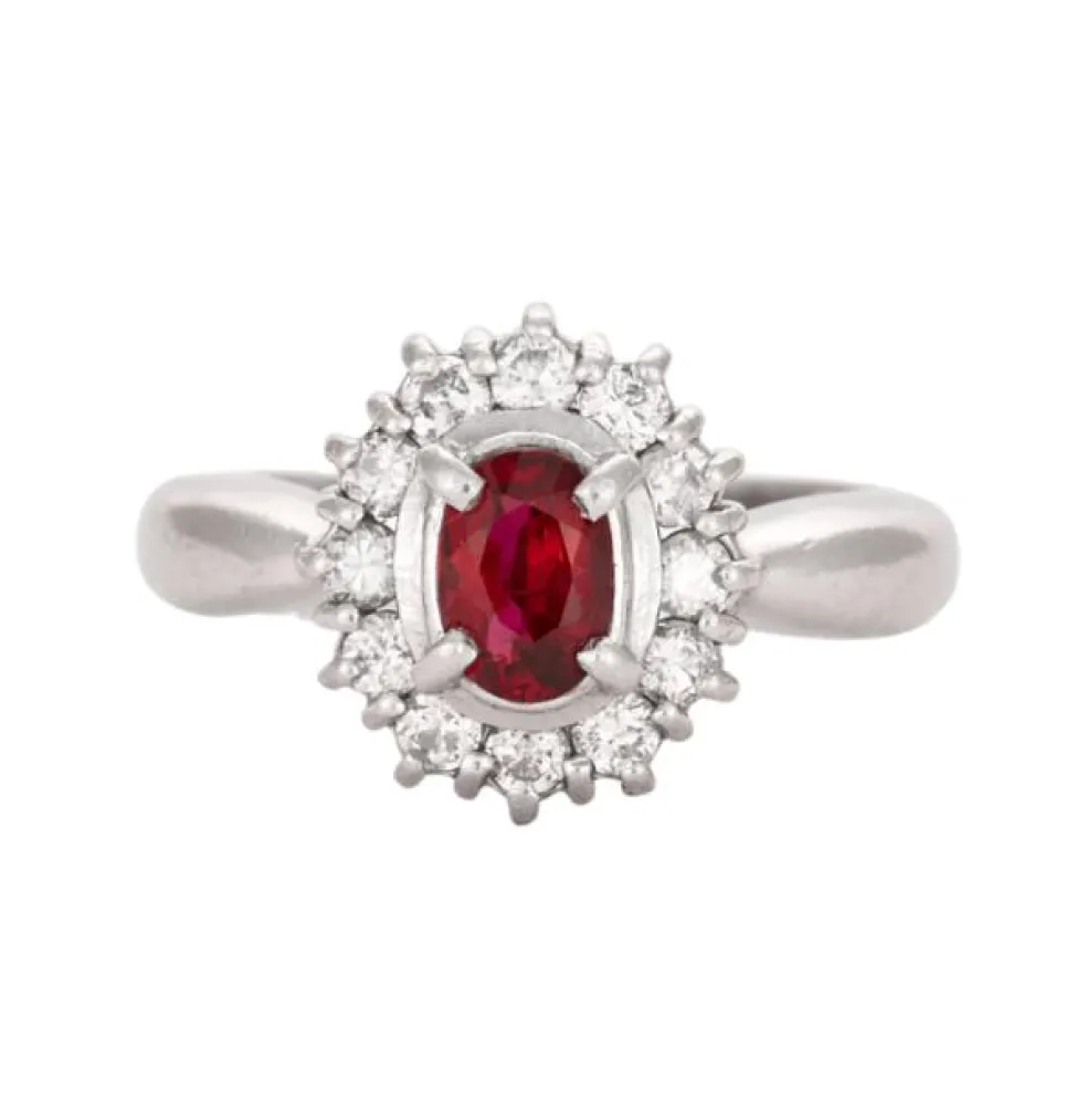 Bague platine et rubis et diamants
