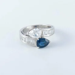 Bague platine toi & moi saphir diamant