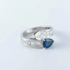Bague platine toi & moi saphir diamant