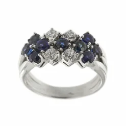 Bague 3 rangs diamants et saphirs