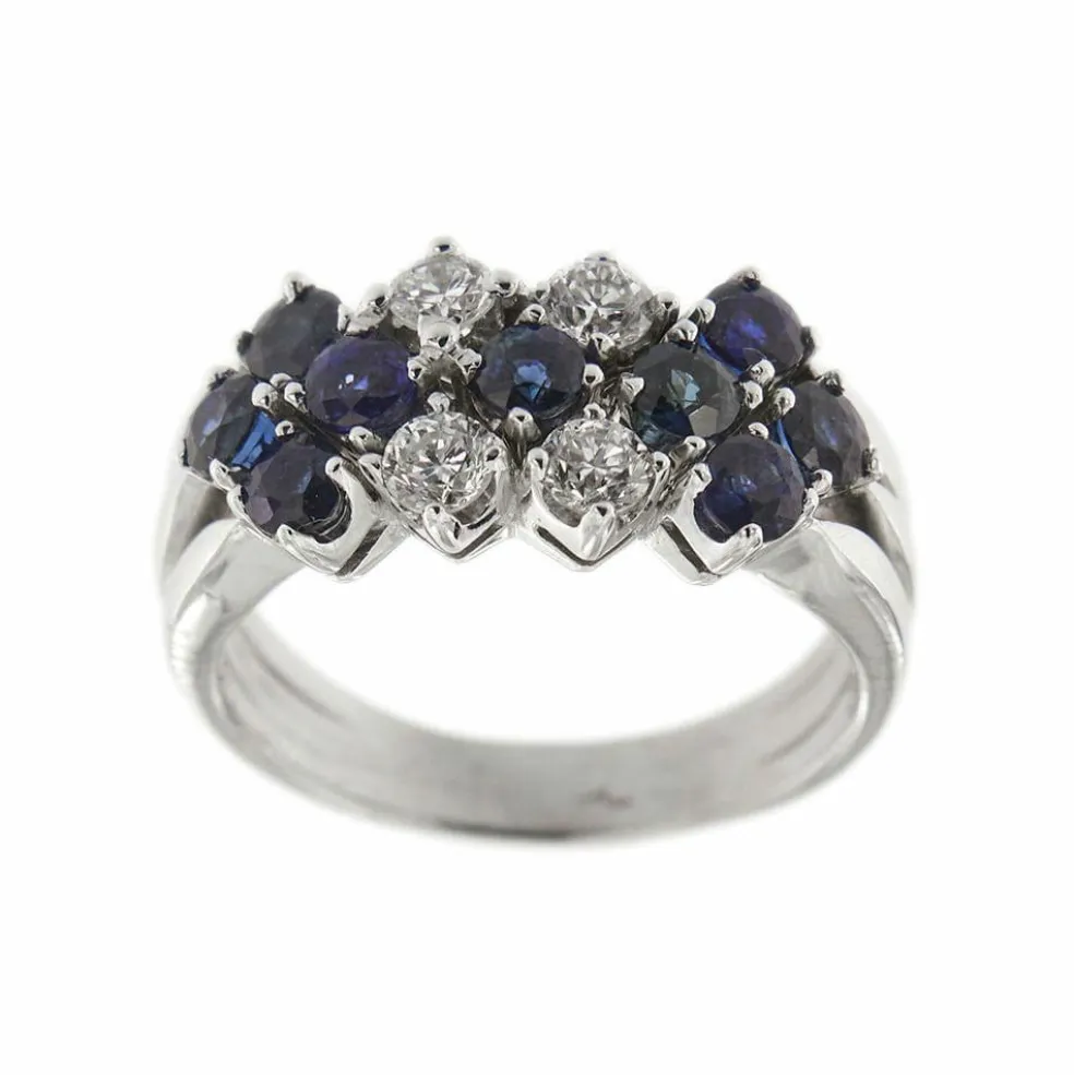Bague 3 rangs diamants et saphirs