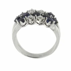 Bague 3 rangs diamants et saphirs