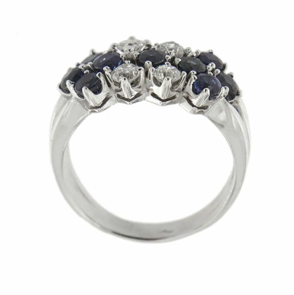Bague 3 rangs diamants et saphirs