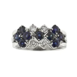 Bague 3 rangs diamants et saphirs