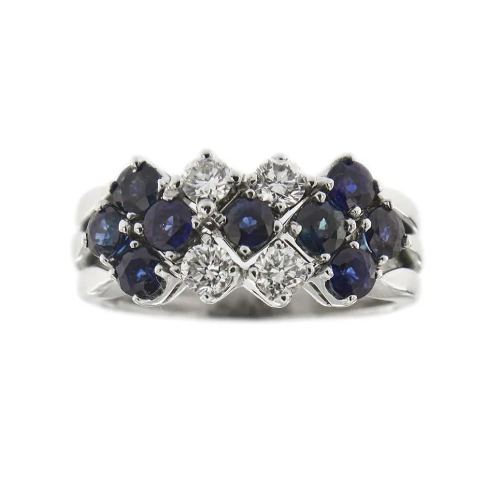 Bague 3 rangs diamants et saphirs