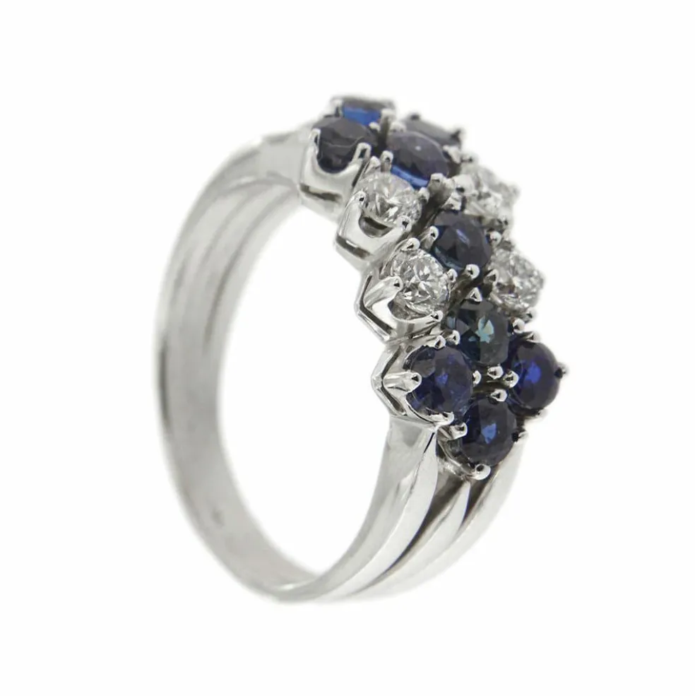 Bague 3 rangs diamants et saphirs