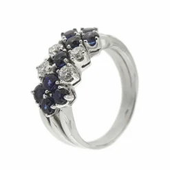 Bague 3 rangs diamants et saphirs